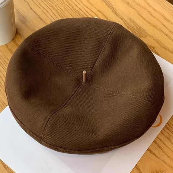 Retro Handmade Beret Spring Autumn Women Black Beige Woolen Beret Khaki Brown Painter Hat Female Winter Temperament Sense Cap
