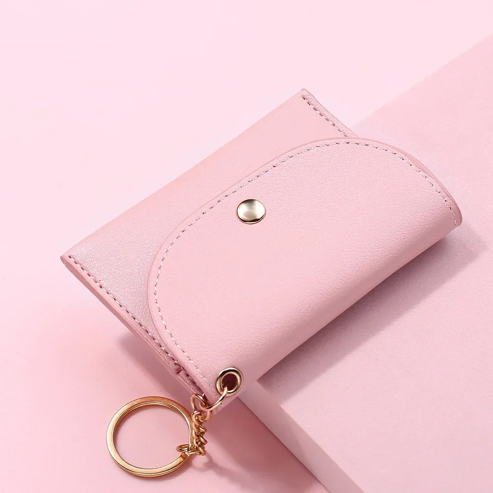 Coin Purse Women Simple Fashion PU Leather Buckle Ultra-thin Mini Change Purses Keychain Wallets Card Holder Pouch Small Wallet
