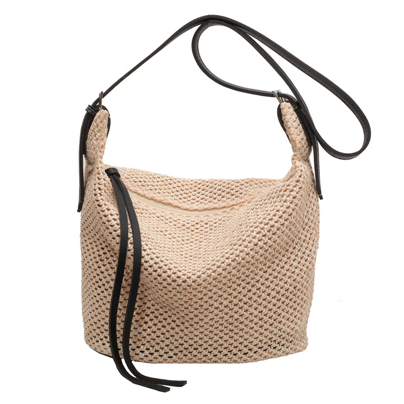 Luxury Design Straw Woven Large Capacity Handbag Casual Women Shoulder Crossbody Bag Solid Color Female Tote Summer Beach Purse