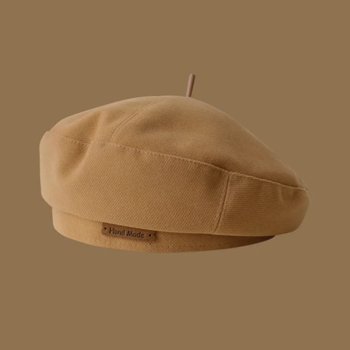 Retro Handmade Beret Spring Autumn Women Black Beige Woolen Beret Khaki Brown Painter Hat Female Winter Temperament Sense Cap