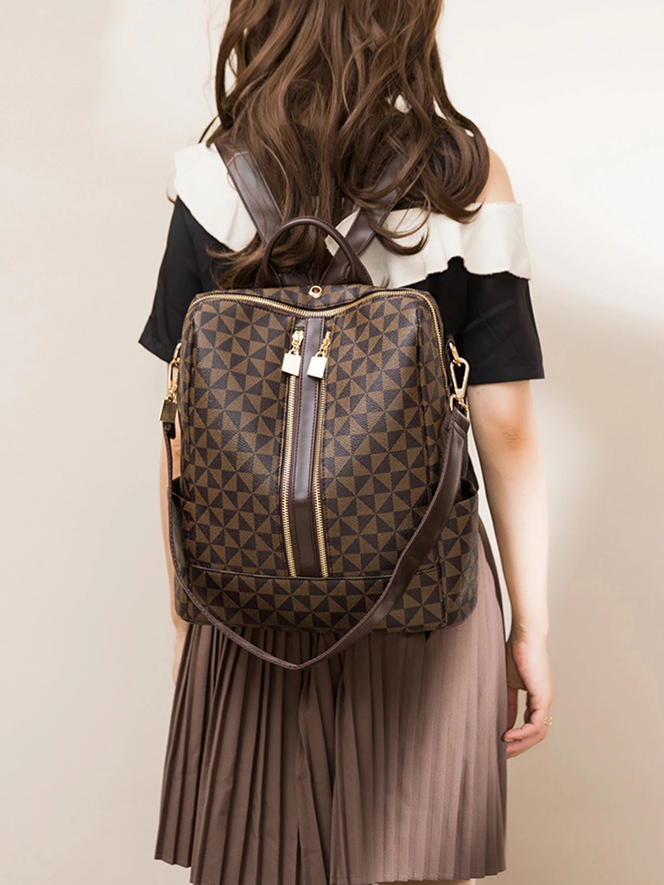 2pcs Backpack And Handbag Set, For Women, Waterproof Double Shoulder Crossbody Bag, Women's Travel Send Co