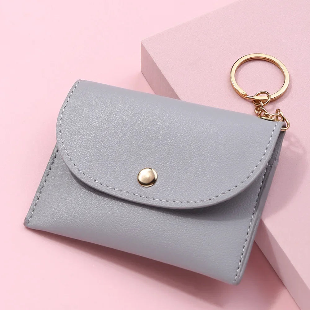 Coin Purse Women Simple Fashion PU Leather Buckle Ultra-thin Mini Change Purses Keychain Wallets Card Holder Pouch Small Wallet