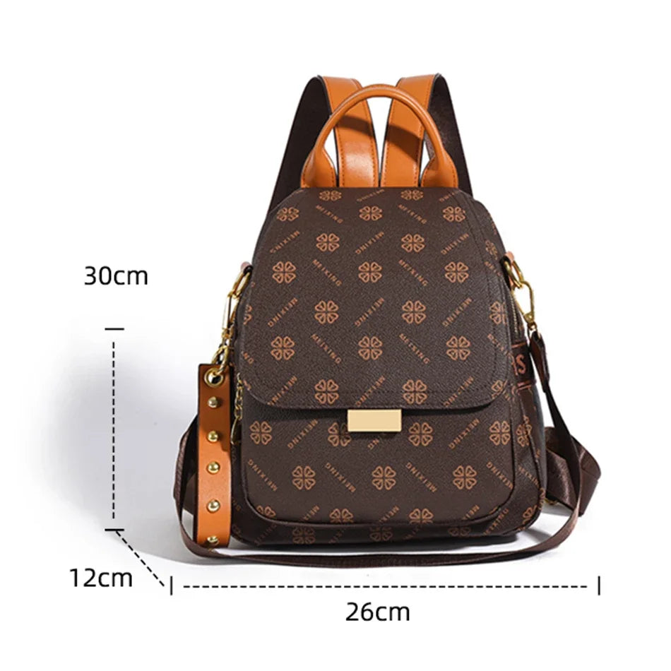 Women's Leather Backpack High-grade Texture Portable  Elegant Printed Design Anti-Theft Versatile Shoulder Bag for Daily Use