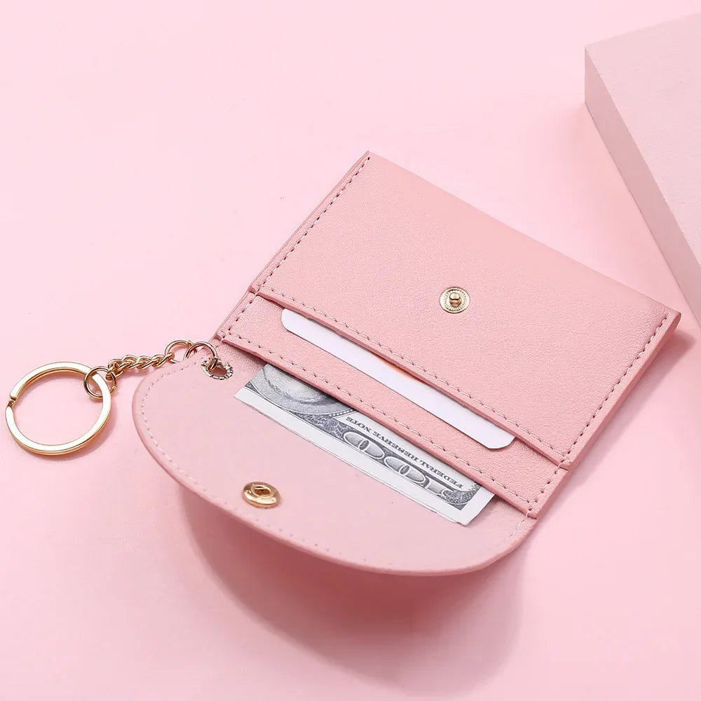 Coin Purse Women Simple Fashion PU Leather Buckle Ultra-thin Mini Change Purses Keychain Wallets Card Holder Pouch Small Wallet