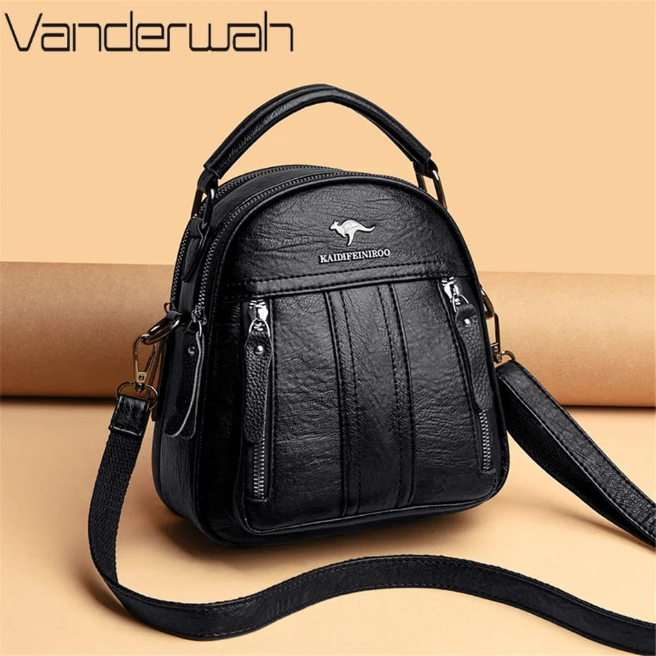 4 In 1 Leather Backpacks Multifunction Female Shoulder Bag Fashion Ladies Small Backpack Travel Bags for Girls New Messenger Sac