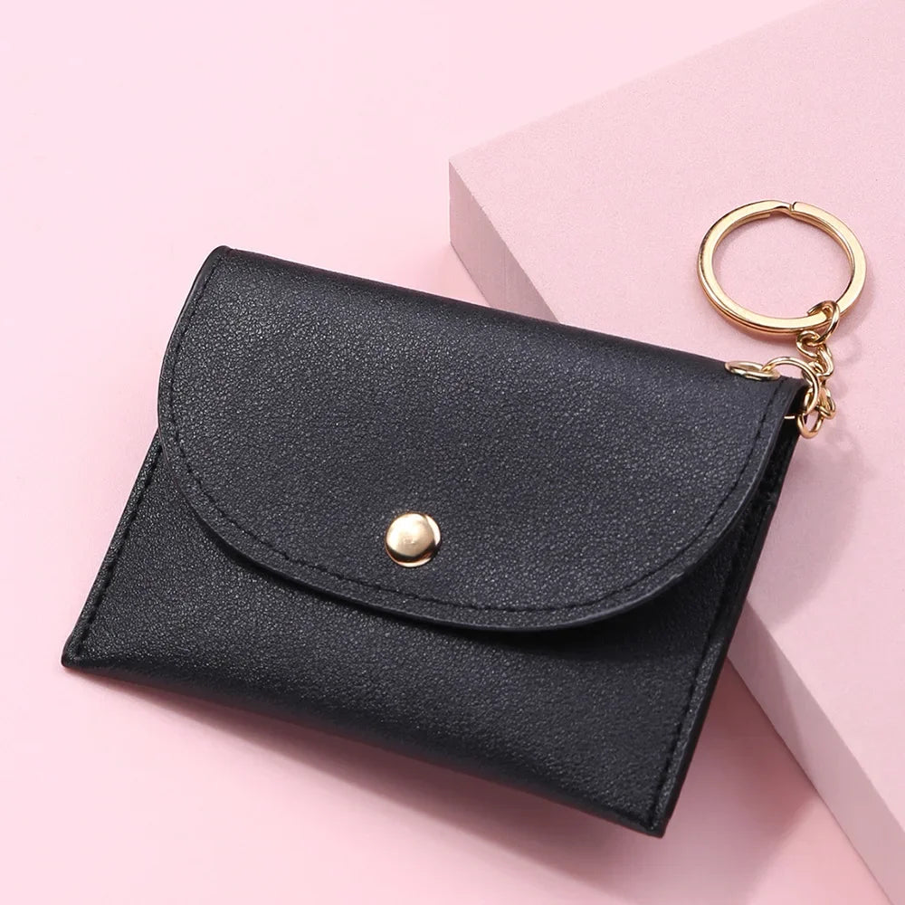 Coin Purse Women Simple Fashion PU Leather Buckle Ultra-thin Mini Change Purses Keychain Wallets Card Holder Pouch Small Wallet