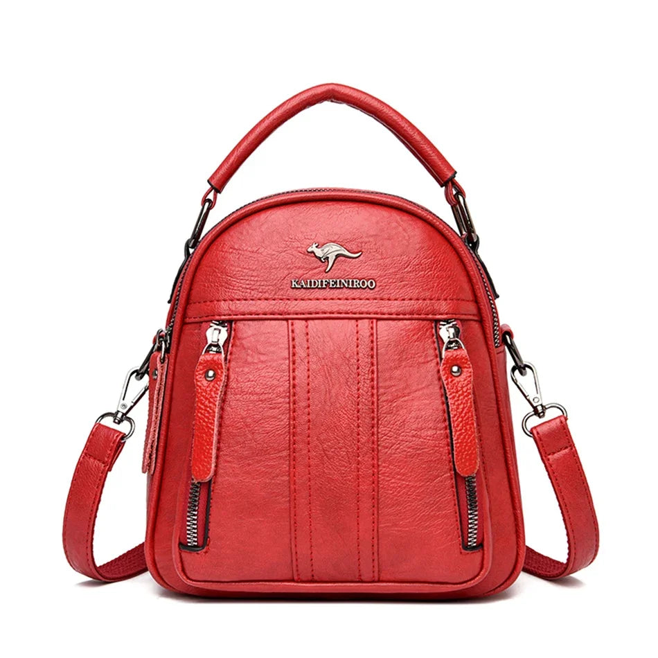 4 In 1 Leather Backpacks Multifunction Female Shoulder Bag Fashion Ladies Small Backpack Travel Bags for Girls New Messenger Sac