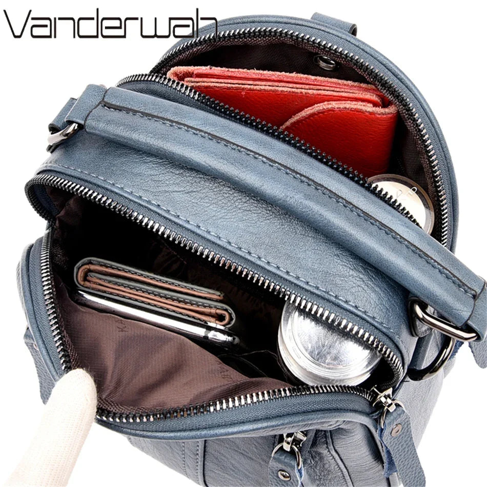 4 In 1 Leather Backpacks Multifunction Female Shoulder Bag Fashion Ladies Small Backpack Travel Bags for Girls New Messenger Sac