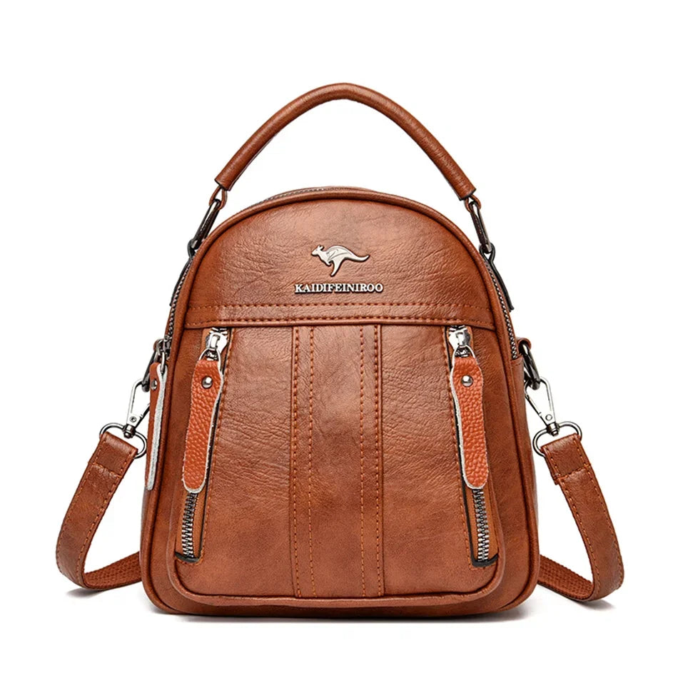 4 In 1 Leather Backpacks Multifunction Female Shoulder Bag Fashion Ladies Small Backpack Travel Bags for Girls New Messenger Sac