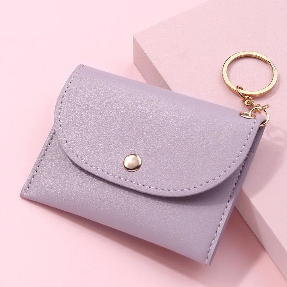 Coin Purse Women Simple Fashion PU Leather Buckle Ultra-thin Mini Change Purses Keychain Wallets Card Holder Pouch Small Wallet