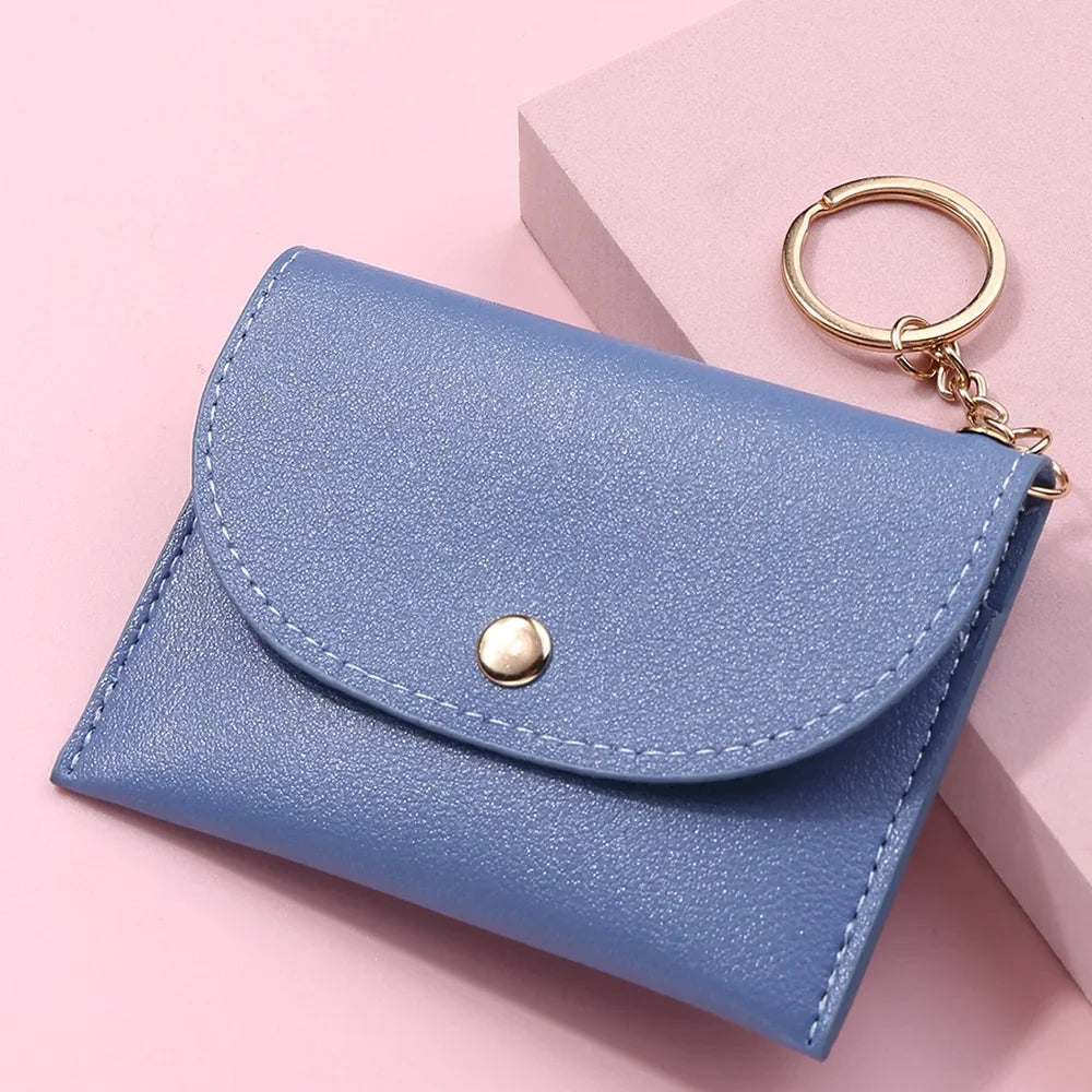 Coin Purse Women Simple Fashion PU Leather Buckle Ultra-thin Mini Change Purses Keychain Wallets Card Holder Pouch Small Wallet