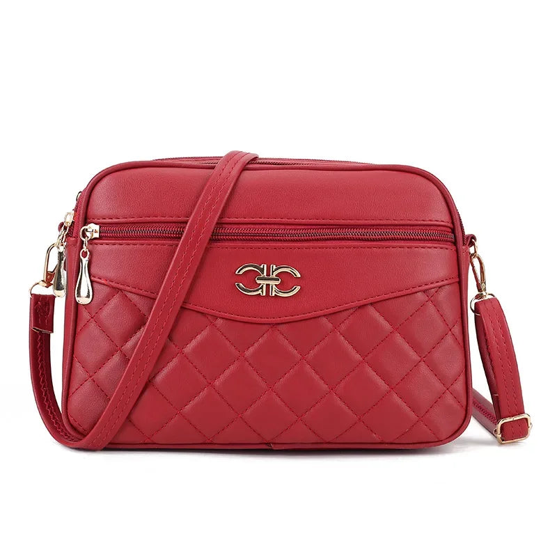 2025 Women's Bag Fashion Lingge Crossbody Bag Four Layer High Capacity Middle Aged Shoulder Bag Versatile Camera Square Handbag