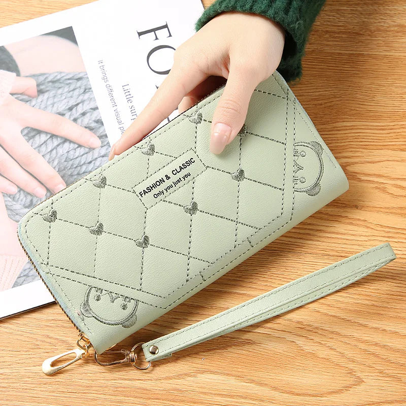 Women's Embroidered Wallet - European Style Zipper Card Holder with Phone Pocket, Fashion Crossbody Handbag Purse