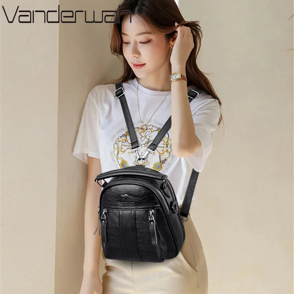 4 In 1 Leather Backpacks Multifunction Female Shoulder Bag Fashion Ladies Small Backpack Travel Bags for Girls New Messenger Sac