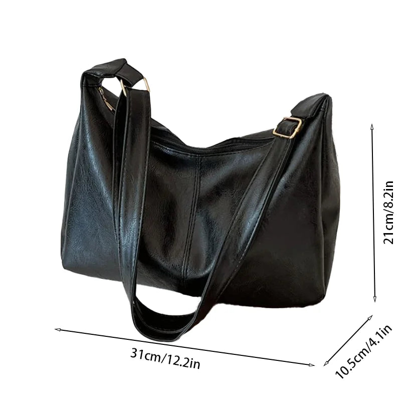 PU Leather Commuter Fashion Vintage Casual Tote Bag Maillard Stylish Crossbody Bags for Women Texture Large Capacity Temperament