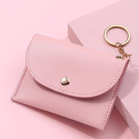 Coin Purse Women Simple Fashion PU Leather Buckle Ultra-thin Mini Change Purses Keychain Wallets Card Holder Pouch Small Wallet