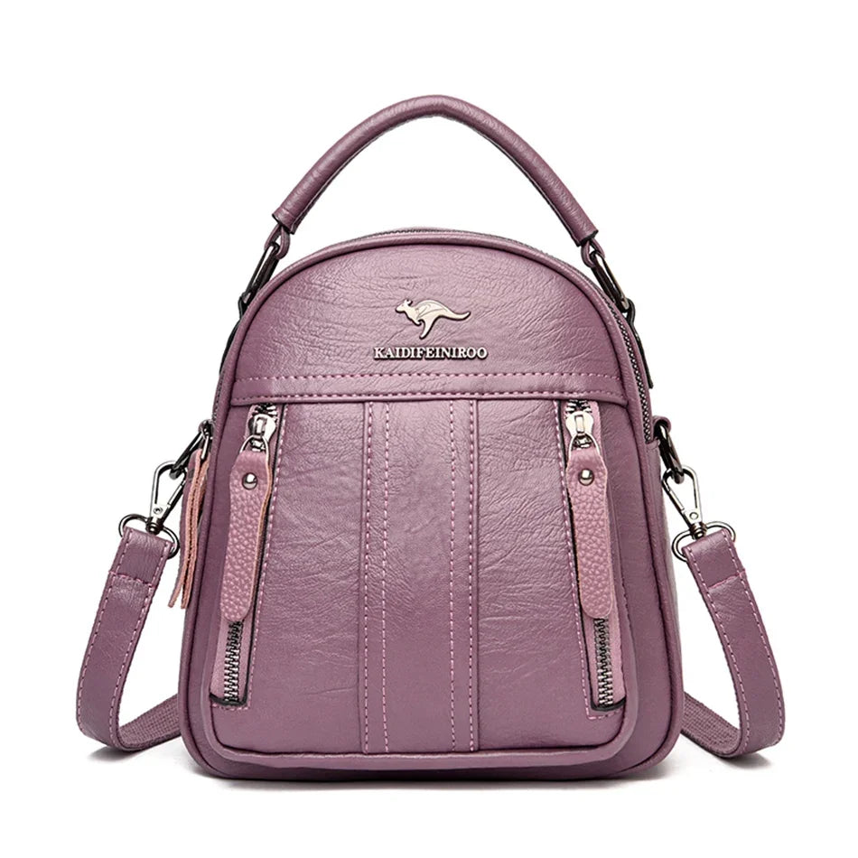 4 In 1 Leather Backpacks Multifunction Female Shoulder Bag Fashion Ladies Small Backpack Travel Bags for Girls New Messenger Sac