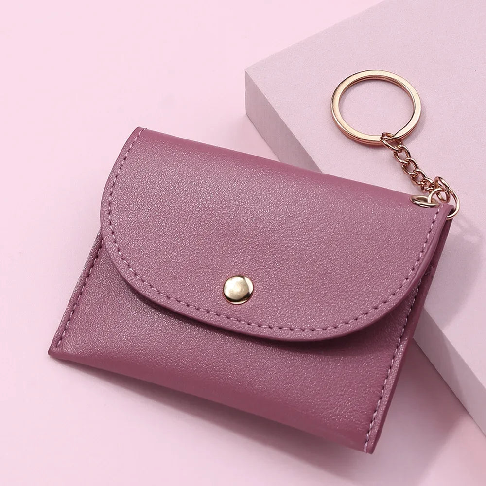 Coin Purse Women Simple Fashion PU Leather Buckle Ultra-thin Mini Change Purses Keychain Wallets Card Holder Pouch Small Wallet