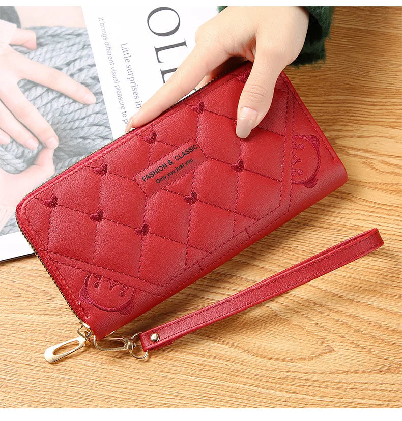 Women's Embroidered Wallet - European Style Zipper Card Holder with Phone Pocket, Fashion Crossbody Handbag Purse