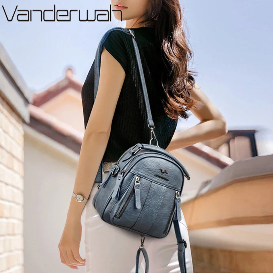 4 In 1 Leather Backpacks Multifunction Female Shoulder Bag Fashion Ladies Small Backpack Travel Bags for Girls New Messenger Sac