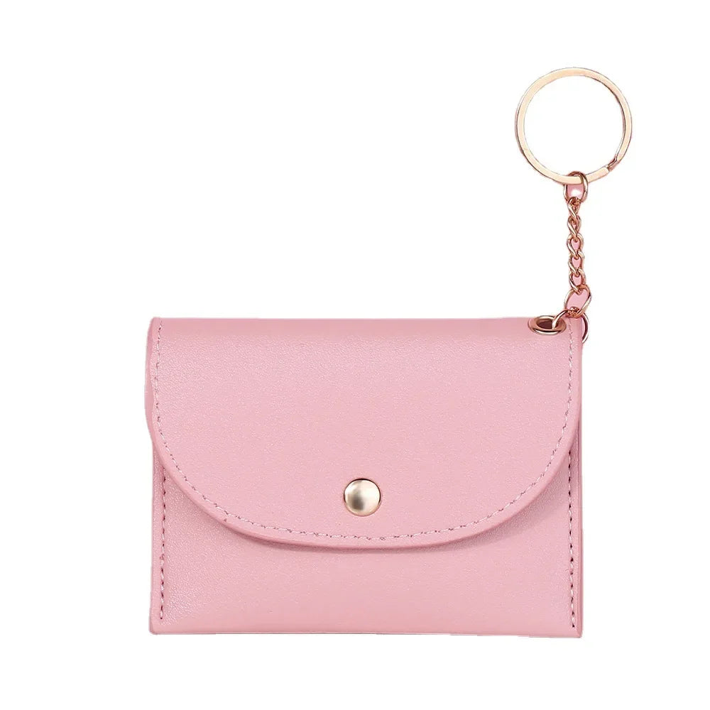 Coin Purse Women Simple Fashion PU Leather Buckle Ultra-thin Mini Change Purses Keychain Wallets Card Holder Pouch Small Wallet
