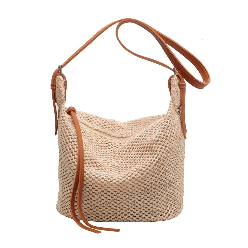 Luxury Design Straw Woven Large Capacity Handbag Casual Women Shoulder Crossbody Bag Solid Color Female Tote Summer Beach Purse