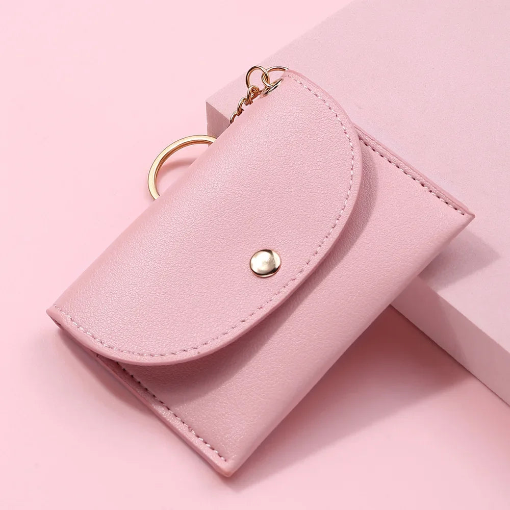 Coin Purse Women Simple Fashion PU Leather Buckle Ultra-thin Mini Change Purses Keychain Wallets Card Holder Pouch Small Wallet