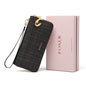 FOXER Women Split Leather Wallet Bifold Clutch Bag with Wristlet Fashion Card Holder Coin Purse Cellphone Bag Female Money Bag