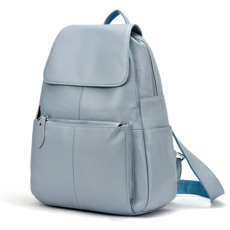 Zency Stylish Black White Genuine Leather Women Backpack A++ Quality Anti-theft Large Capacity Knapsack Travel Designer Rucksack