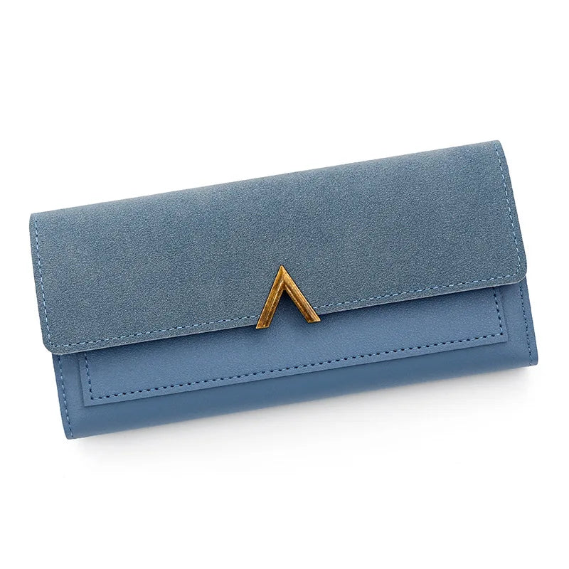 New Korean version women's wallet long V-shaped buckle three fold wallet for women, hand-held bag, change card bag