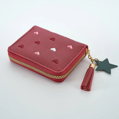 Pu Leather Card Bag Mini Wallet Ladies Money Clip Love Embroidery Multifunctional Wallet Women Short Certificate Storage Bags