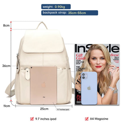 Zency Stylish Black White Genuine Leather Women Backpack A++ Quality Anti-theft Large Capacity Knapsack Travel Designer Rucksack