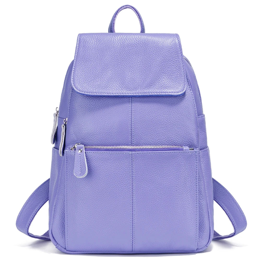 Zency Stylish Black White Genuine Leather Women Backpack A++ Quality Anti-theft Large Capacity Knapsack Travel Designer Rucksack