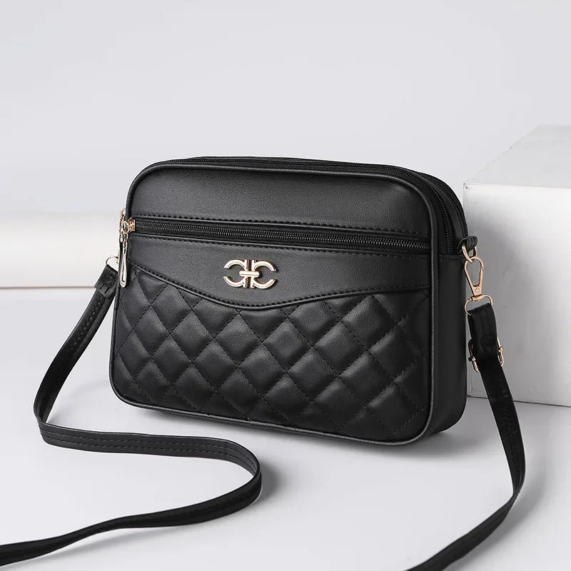 2025 Women's Bag Fashion Lingge Crossbody Bag Four Layer High Capacity Middle Aged Shoulder Bag Versatile Camera Square Handbag