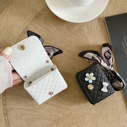 Fashion Leather Earphone Storage Bag Mini Creative Keychain Solid Color Pendant Earphone Case Bluetooth Headset Cover