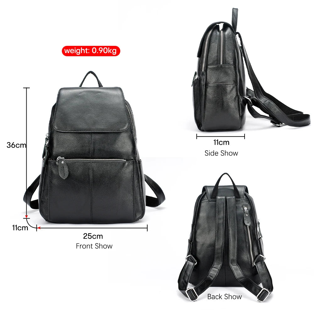 Zency Stylish Black White Genuine Leather Women Backpack A++ Quality Anti-theft Large Capacity Knapsack Travel Designer Rucksack