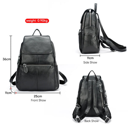 Zency Stylish Black White Genuine Leather Women Backpack A++ Quality Anti-theft Large Capacity Knapsack Travel Designer Rucksack