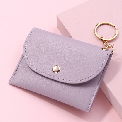Coin Purse Women Simple Fashion PU Leather Buckle Ultra-thin Mini Change Purses Keychain Wallets Card Holder Pouch Small Wallet