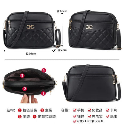 2025 Women's Bag Fashion Lingge Crossbody Bag Four Layer High Capacity Middle Aged Shoulder Bag Versatile Camera Square Handbag