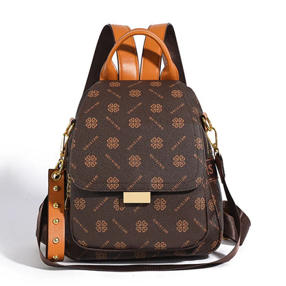 Women's Leather Backpack High-grade Texture Portable  Elegant Printed Design Anti-Theft Versatile Shoulder Bag for Daily Use