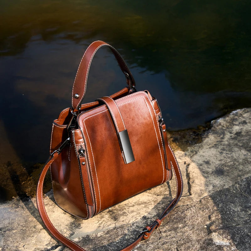 Genuine Leather Women's Shoulder Bag Vintage Luxury Designer Women Handbags Fashion Cowhide High Quality Crossbody Bags 3032