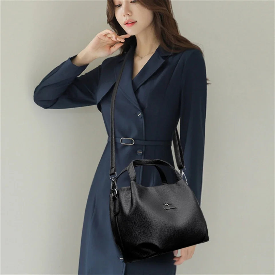 Women Soft Leather Top-Handle Bags Luxury Designer Handbag Solid Color Ladies Shoulder Crossbody Bag And Purse Commuting Sac