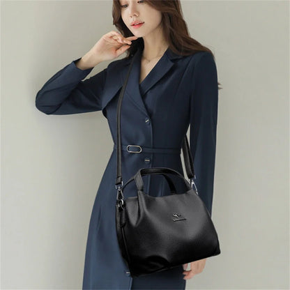 Women Soft Leather Top-Handle Bags Luxury Designer Handbag Solid Color Ladies Shoulder Crossbody Bag And Purse Commuting Sac