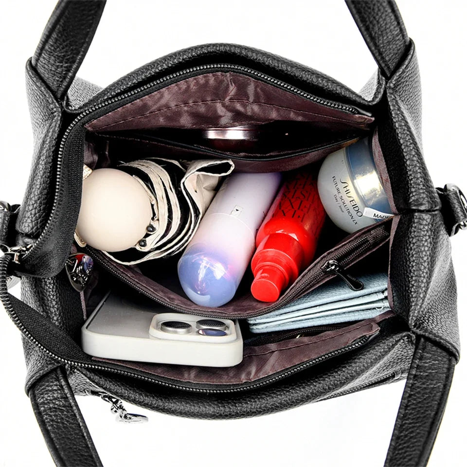 Women Soft Leather Top-Handle Bags Luxury Designer Handbag Solid Color Ladies Shoulder Crossbody Bag And Purse Commuting Sac