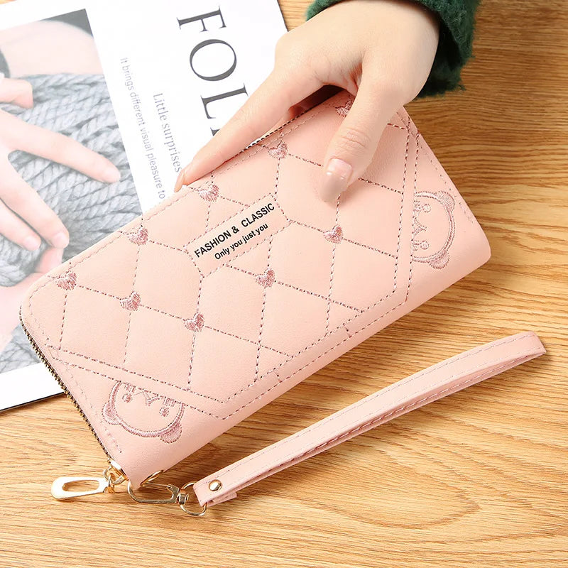 Women's Embroidered Wallet - European Style Zipper Card Holder with Phone Pocket, Fashion Crossbody Handbag Purse