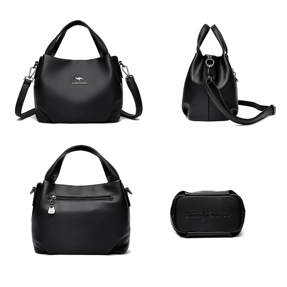 Women Soft Leather Top-Handle Bags Luxury Designer Handbag Solid Color Ladies Shoulder Crossbody Bag And Purse Commuting Sac