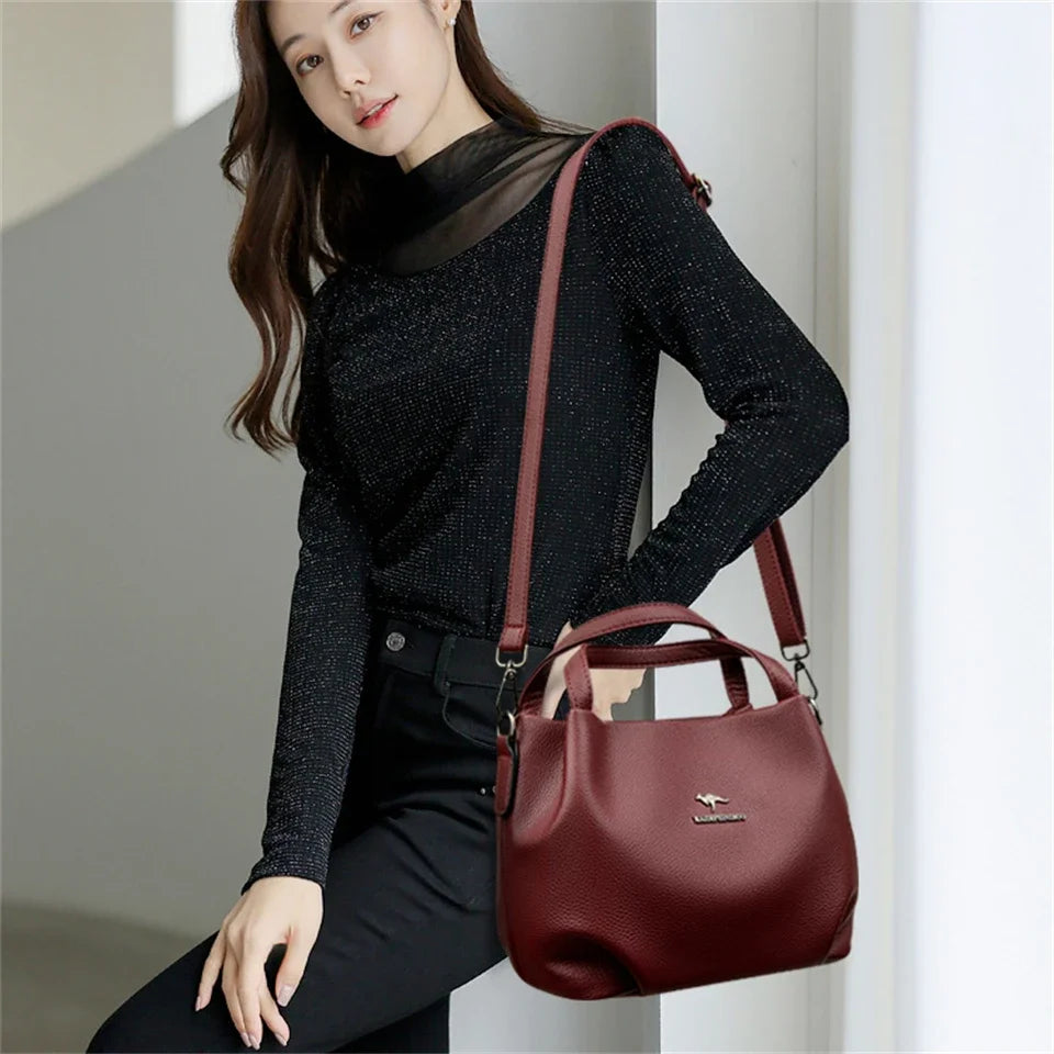 Women Soft Leather Top-Handle Bags Luxury Designer Handbag Solid Color Ladies Shoulder Crossbody Bag And Purse Commuting Sac