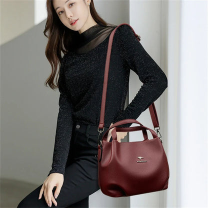 Women Soft Leather Top-Handle Bags Luxury Designer Handbag Solid Color Ladies Shoulder Crossbody Bag And Purse Commuting Sac